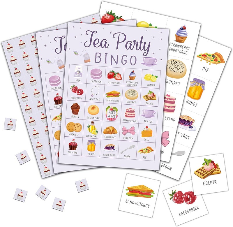 Foosproea Tea Party Bingo Cards, Let’s Par-Tea Game for 24 Players, Garden Tea Party Games for Family Friends Activities, Holiday Party Favors Supplies Decorations(05) - Image 1